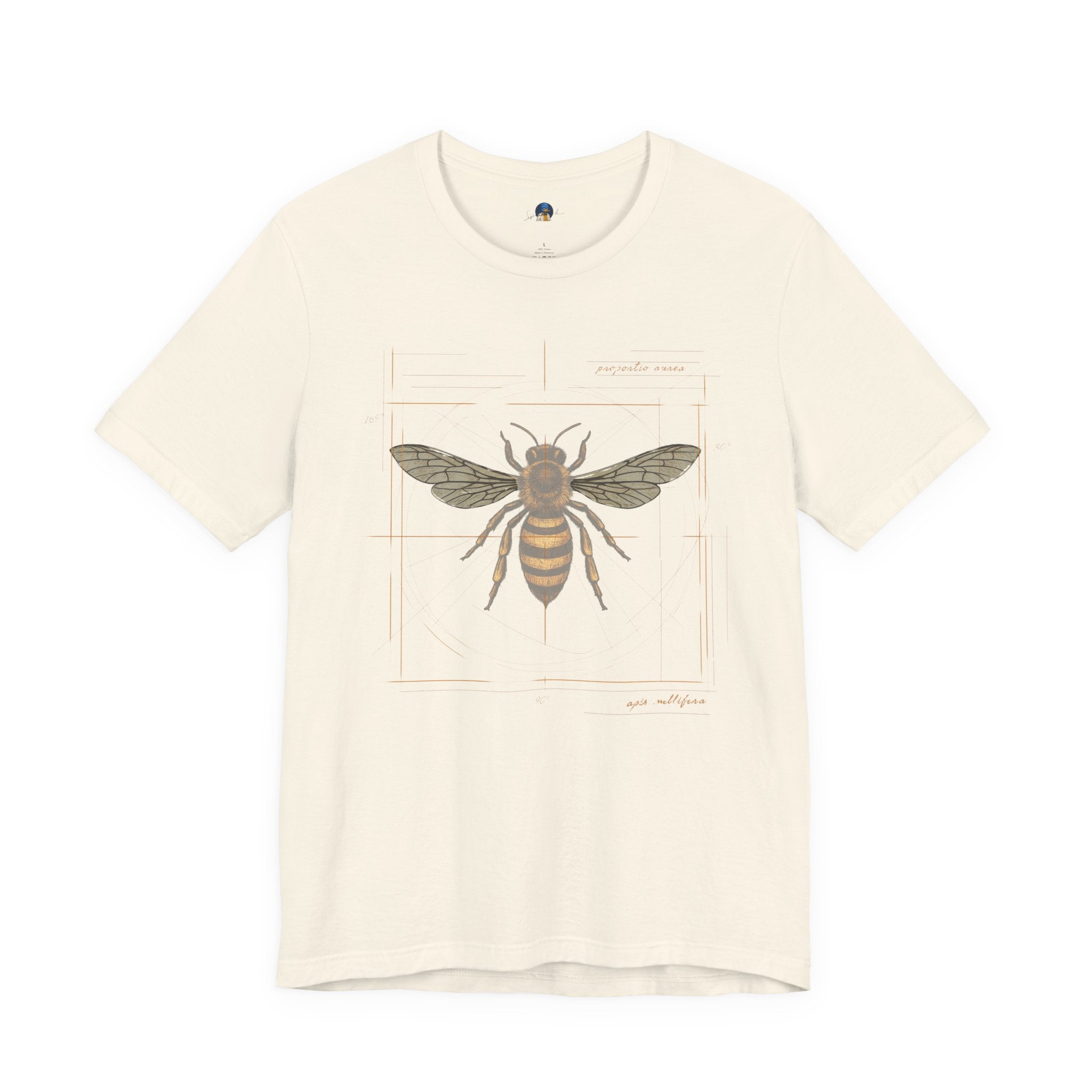 Apis mellifera, Honeybee, Vitruvian Codex blueprint t-shirt on natural/bone