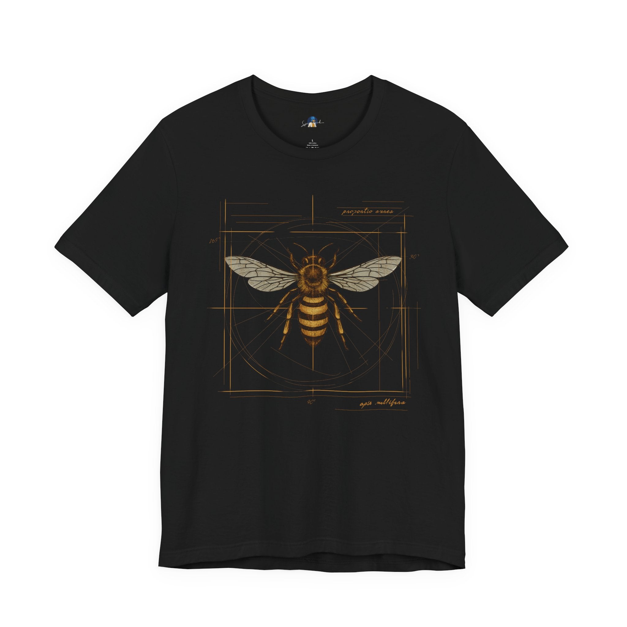 Apis mellifera, Honeybee, Vitruvian Codex blueprint t-shirt on black
