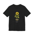 Radiata Helianthus annuus, Sunflower,  botanical blueprint t-shirt on black